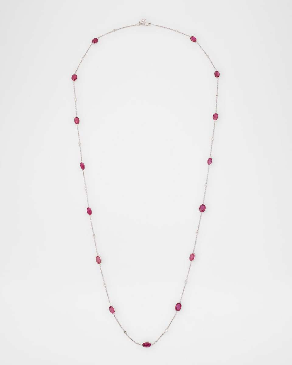18K White Gold Ruby and Diamond Station Necklace